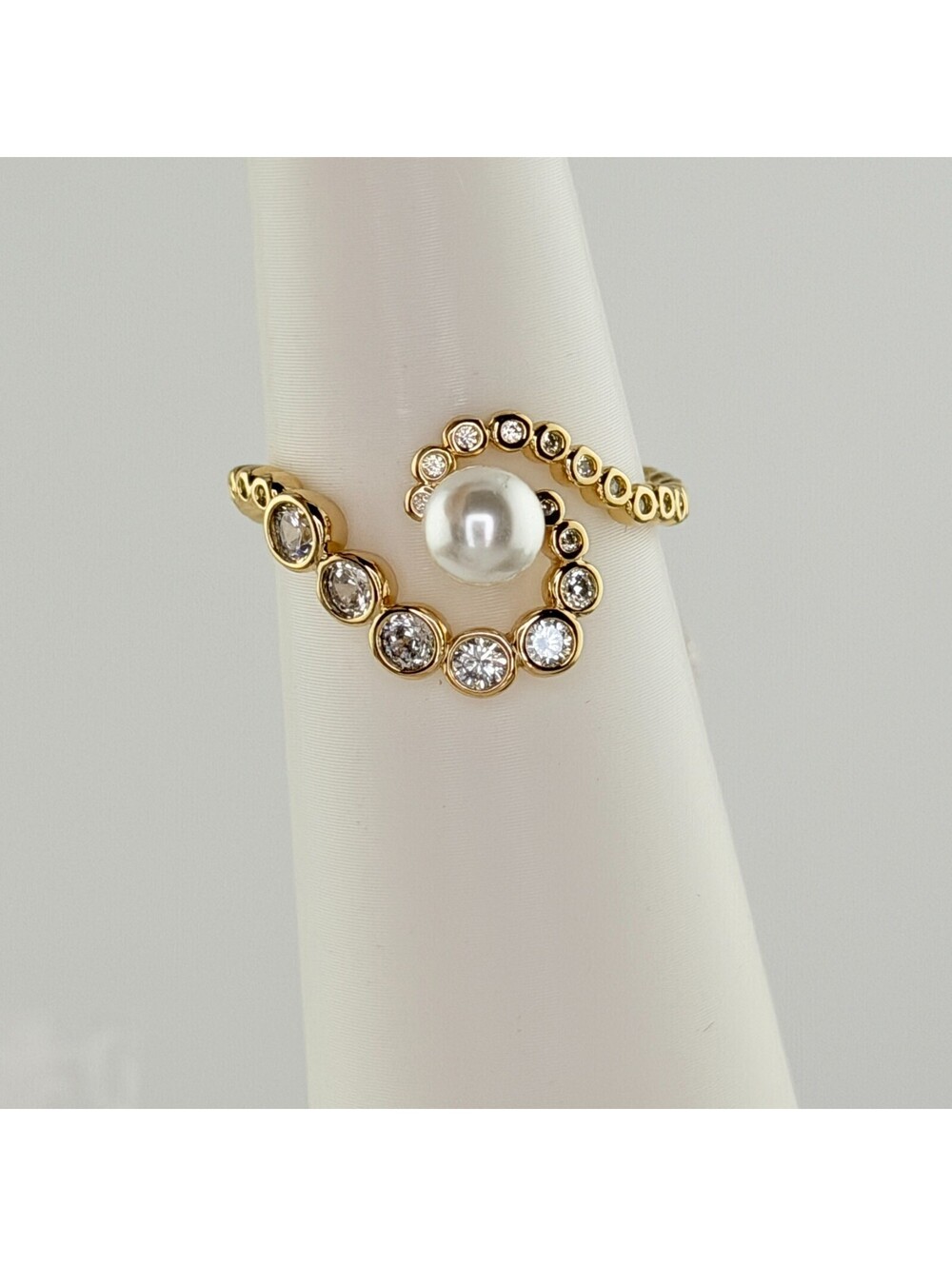 Bomb Party June Ring Sz 10 RG44930 "Wrapped In A Whisper” Pearl on Yellow Gold